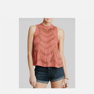 Free People Ferris Wheel Coral Tank Top with Gold Accents